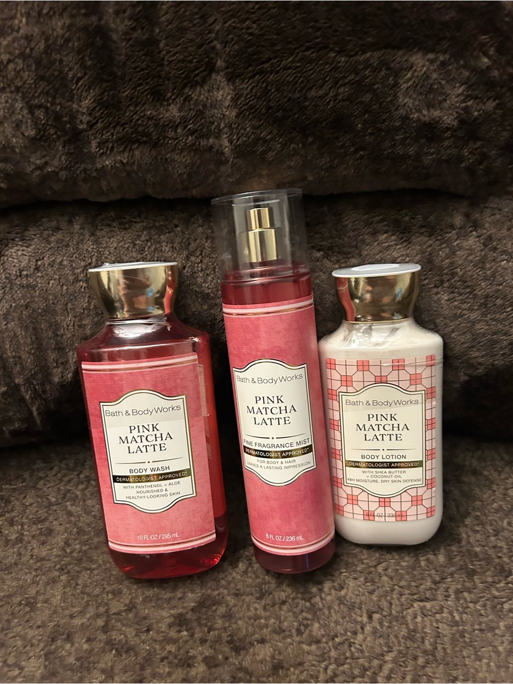 Bath & Body Works Pink Matcha Latte Body Care Trio - Pink, White, Gold